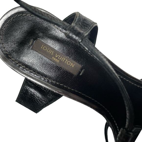 Louis Vuitton Black Croc Embossed Leather Butterfly Wedge Sandals   Size: EU 40 - Picture 4 of 11